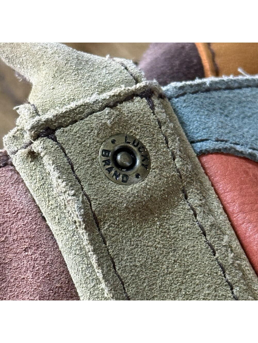 Lucky Brand Y2K Suede Leather Patchwork Hobo Bag Multicolor Boho Purse Rare - Picture 14 of 14